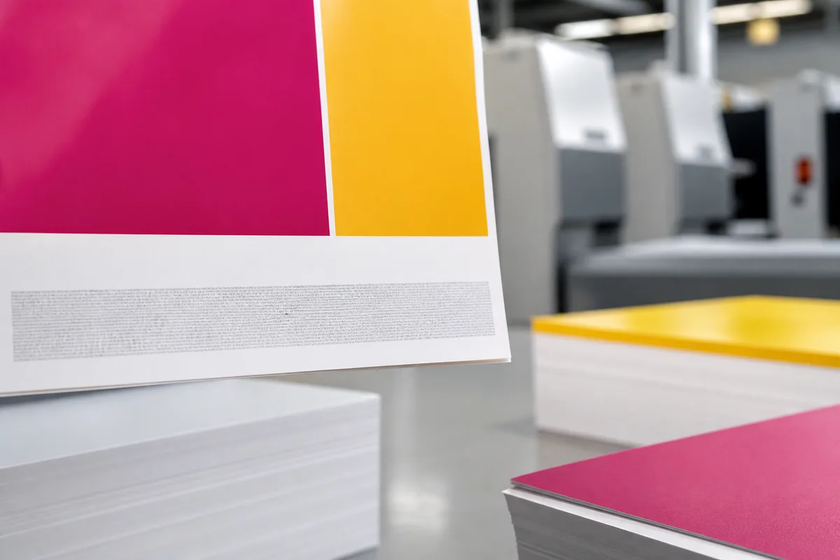Détail du pied de page d&rsquo;un flyer publicitaire avec bloc de mentions légales imprimé en petits caractères